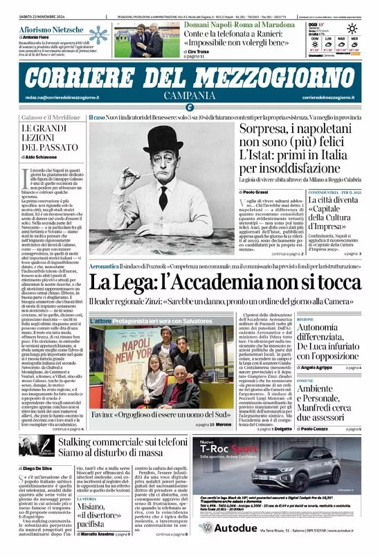 Prima-pagina-corriere del mezzogiorno-del-2024-11-23